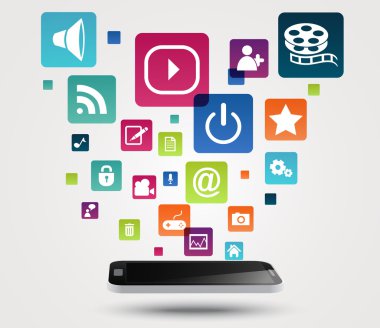 renkli uygulama simgesi ile cep telefonları