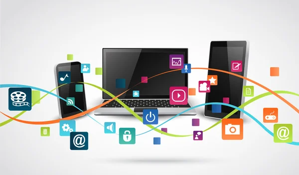 tablet bilgisayar ve cep telefonları ile renkli uygulama simgesi