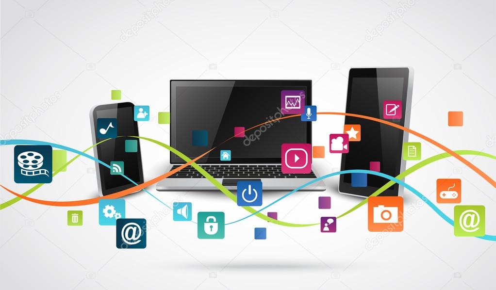 Tablet computer and mobile phones with colorful application icon