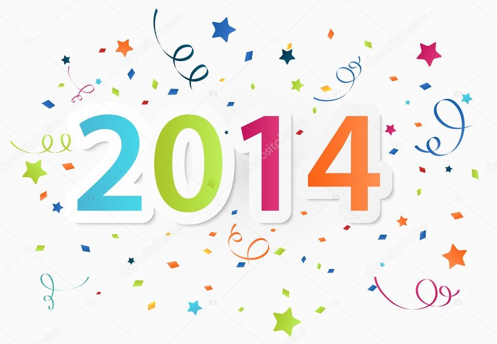 Happy New Year 2014 with colorful celebration background