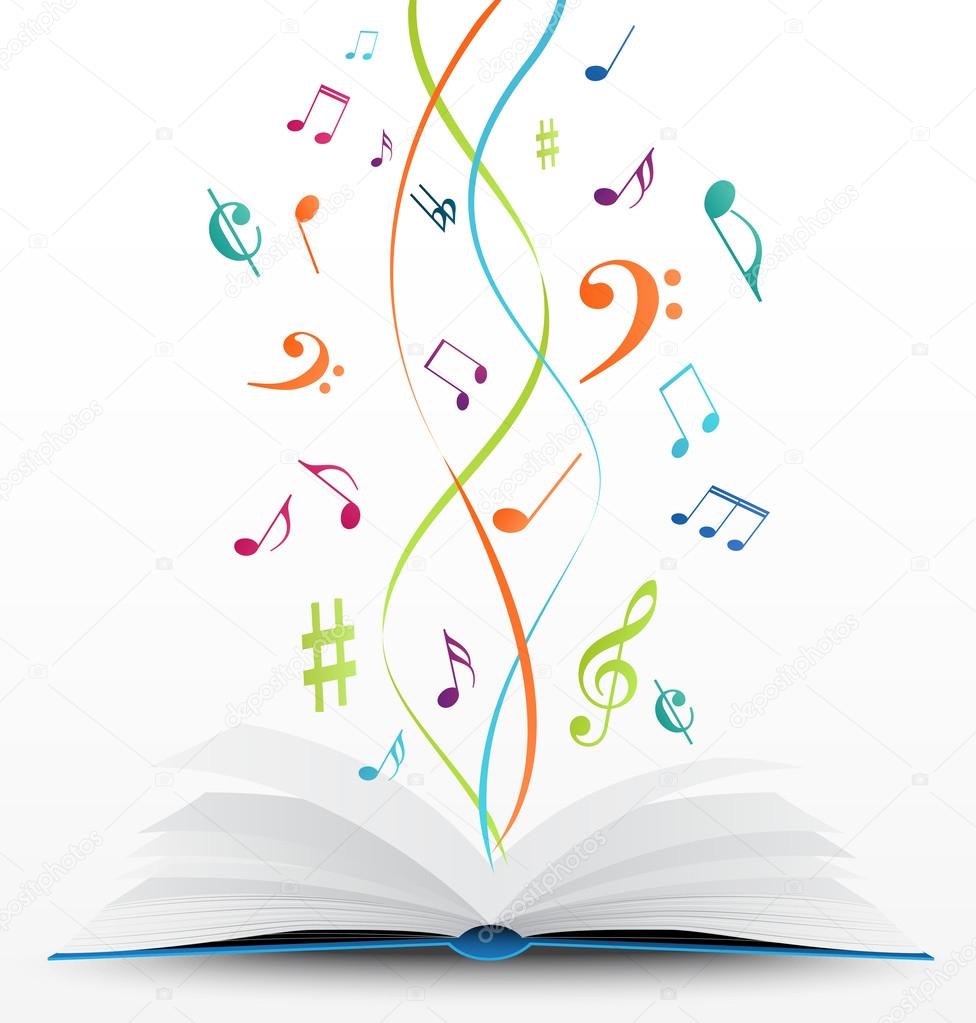 Music notes on open book background