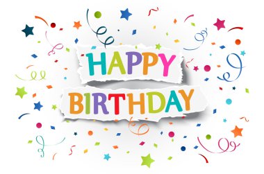 Happy birthday greetings on ripped paper clipart