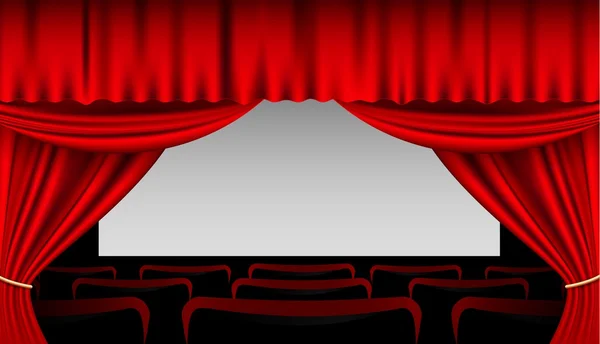 赤いカーテンと席とステージ インテリア — ストックベクタ