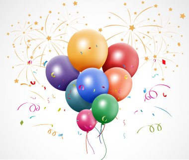 Colorful birthday with balloon and fireworks clipart