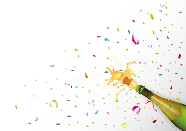 Champagne explosie met lint en confetti — Stockvector