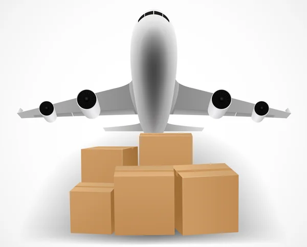 Airplane delivery concept with pile of packages — Stock Vector