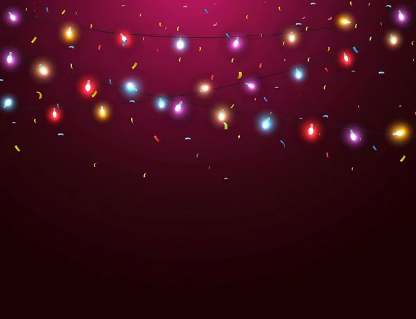 Kleurrijke lichten met confetti — Stockvector