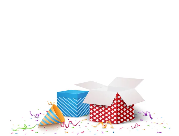 Illustration Vectorielle Boîte Ouverte Avec Confettis Isolé Sur Fond Transparent — Image vectorielle