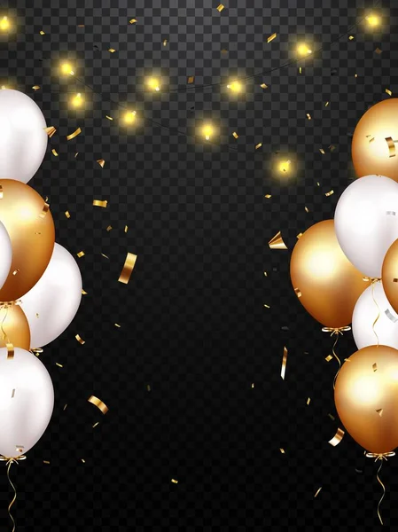 Vector Illustratie Van Celebration Banner Met Gouden Confetti Ballonnen Geïsoleerd — Stockvector