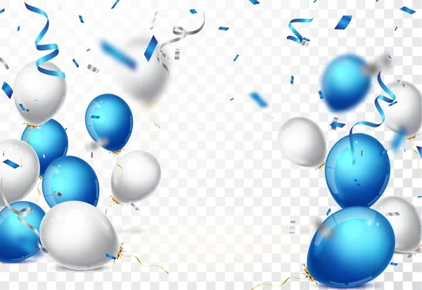 Vector Illustration Von Geburtstagsfeiern Banner Mit Blauen Weißen Luftballons Und — Stockvektor