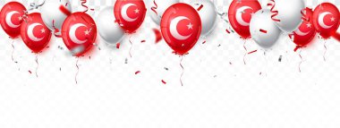 Şeffaf arkaplanda Türk bayrağı izole edilmiş kırmızı ve beyaz balonların Vektör İllüstrasyonu