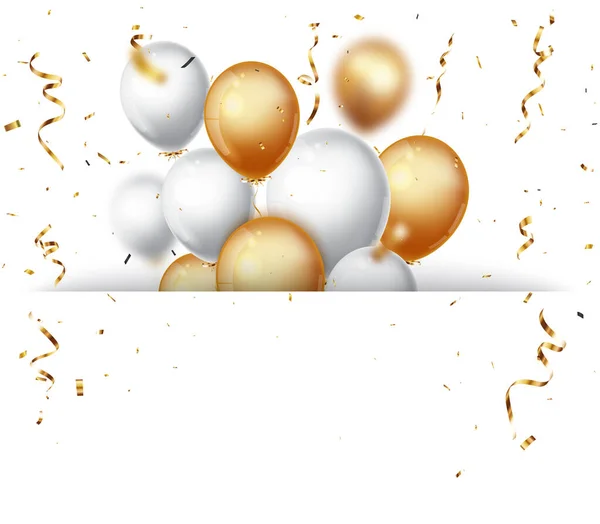 Vector Illustratie Van Celebration Banner Met Gouden Confetti Ballonnen — Stockvector