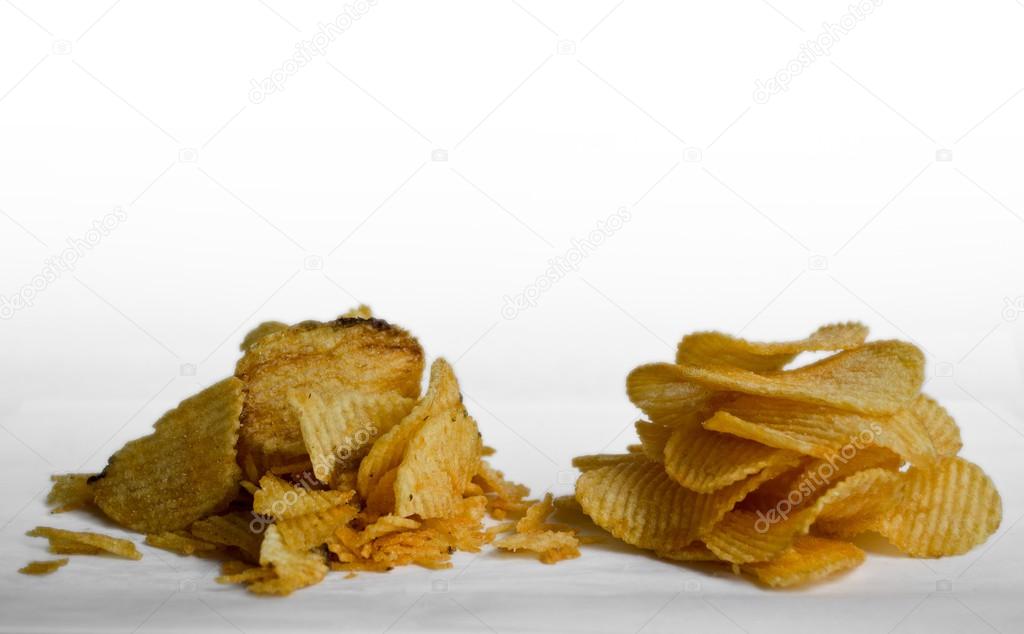 Comparison of the quality of chips, on a white background