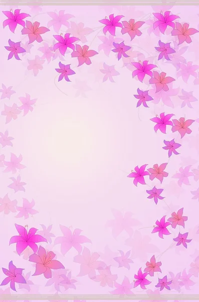 Schöner fliederfarbener Hintergrund mit rosa und lila Lilien Stockbild