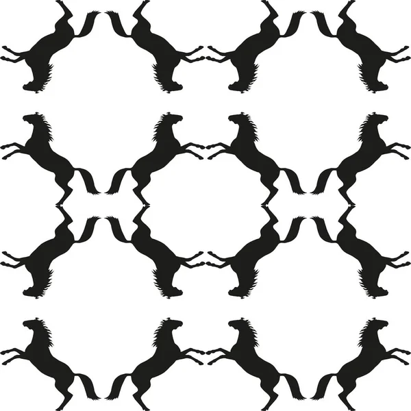 Modèle Symétrique Silhouettes Chevaux Noirs Chevaux Galopants Sur Fond Blanc — Image vectorielle