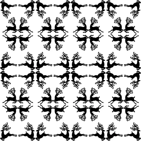 Cerf Noir Sur Fond Blanc Silhouettes Séparées Animaux Situés Symétriquement — Image vectorielle