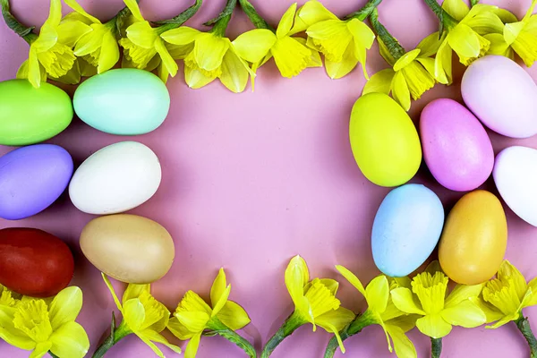 Flowers Painted Easter Eggs Pink Background High Quality Photo — Stock Photo, Image