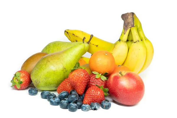 Mucha Fruta Fresca Aislada Sobre Fondo Blanco Espacio Para Copiar — Foto de Stock
