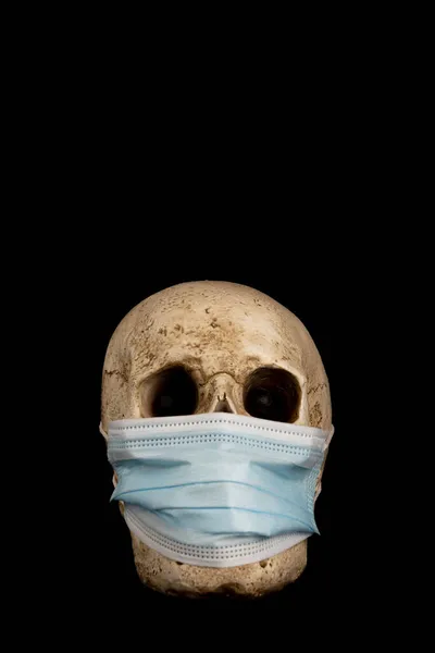 Crâne Avec Respirateur Sur Fond Noir Espace Copie — Photo