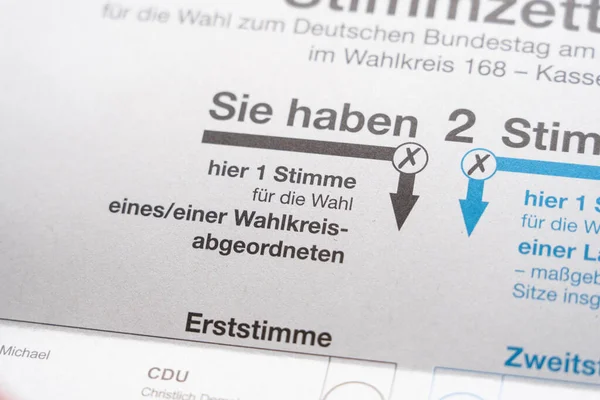 German Ballot Papers Political Elections Germany Casting First Vote Second — Stock Photo, Image