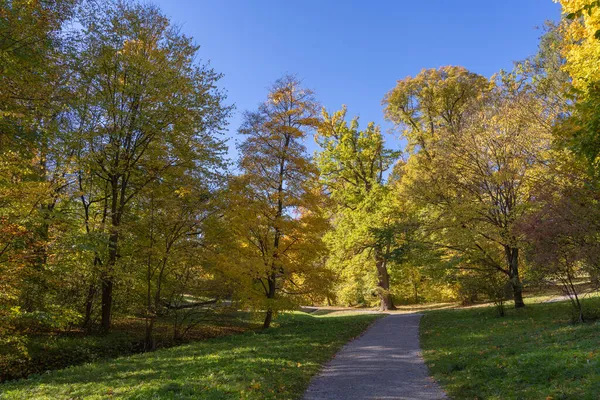 Weg Durch Einen Park Zum Herbstbeginn Bei Sonnenschein — Stockfoto