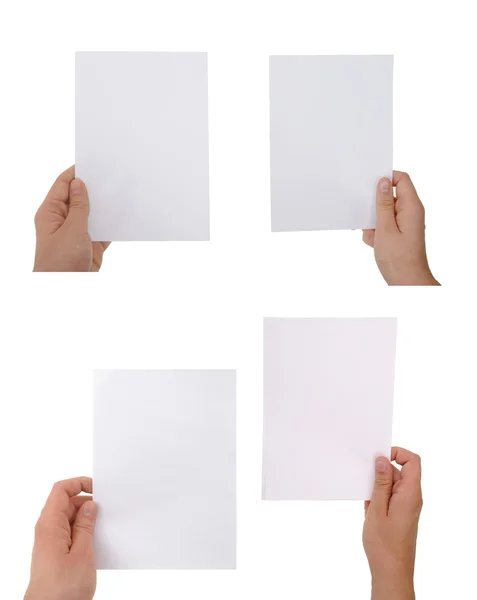 Hand holding paper sheet with clipping paths — Stock Photo, Image