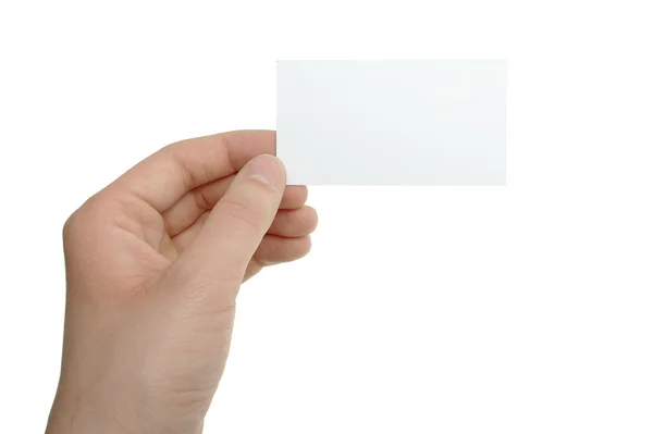 Zakenman hand bedrijf blanco papier visitekaartje, close-up is — Stockfoto