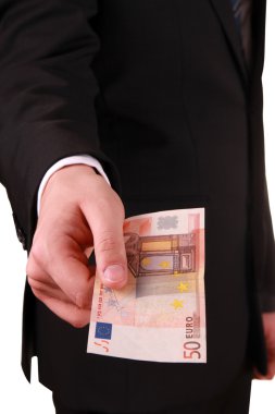 Avro banknotları olan adam