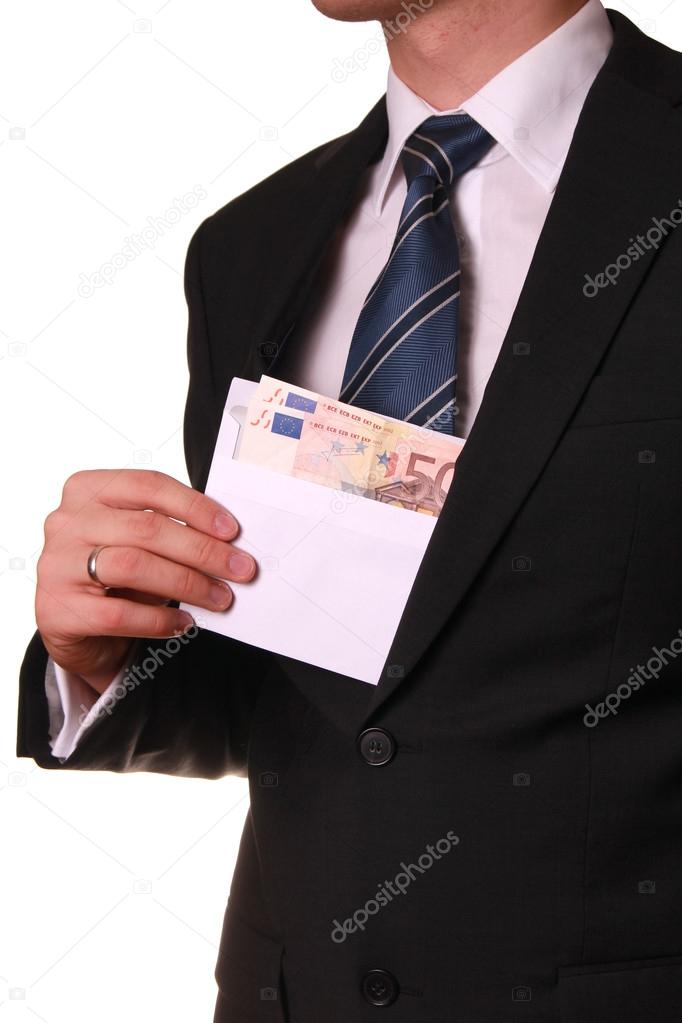 young businessman taking bribe