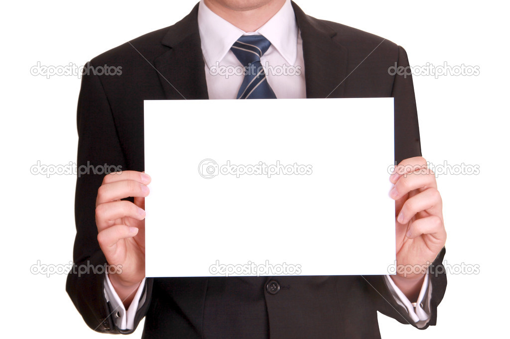 businessman holding blank sign