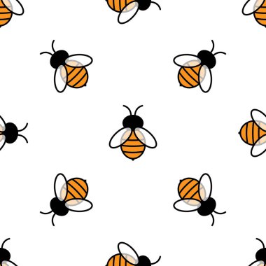 Geçmişe dönük çizgi film tarzında yapılmış bal arılarıyla vektörsüz desen.