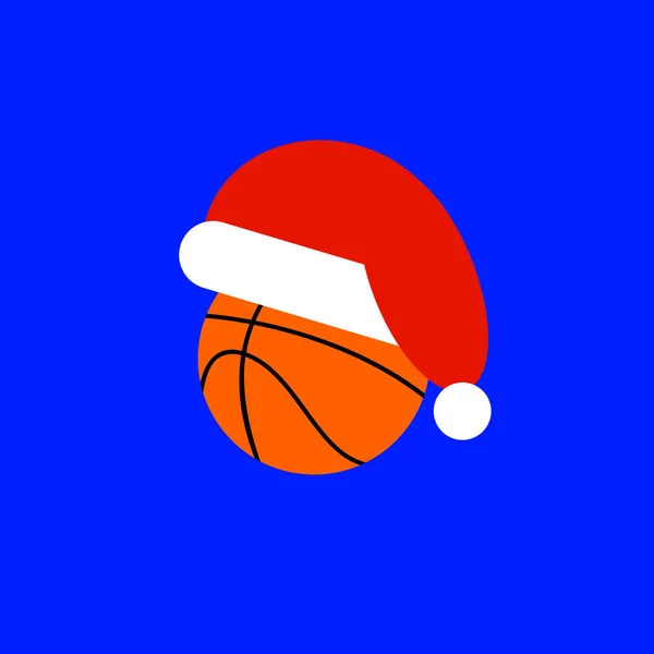 Baloncesto con gorra Santa Claus. Deportes Año Nuevo y Navidad — Vector de stock