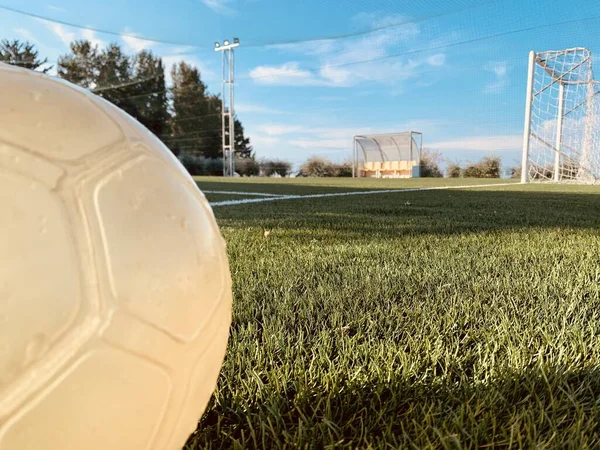 Ballon Football Sur Terrain Vert Sur Stade — Photo