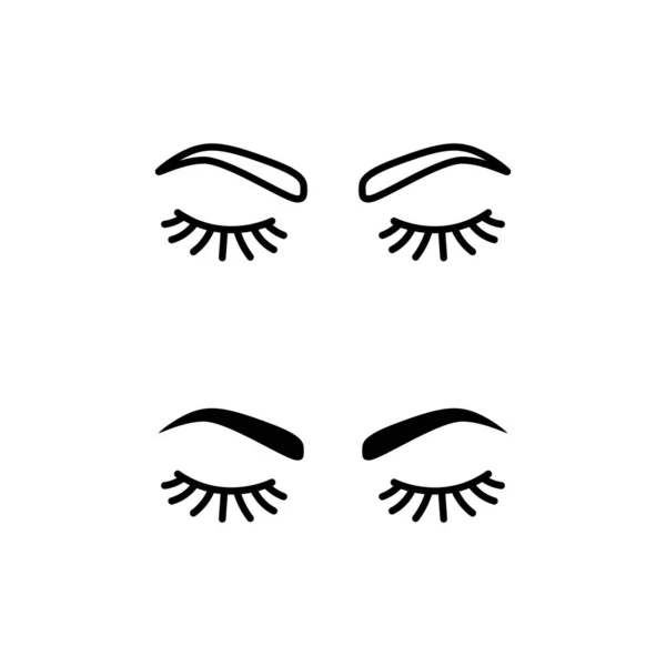 Closed eyes with eyelashes and brows. Women eyes simple illustration. set — Stock vektor