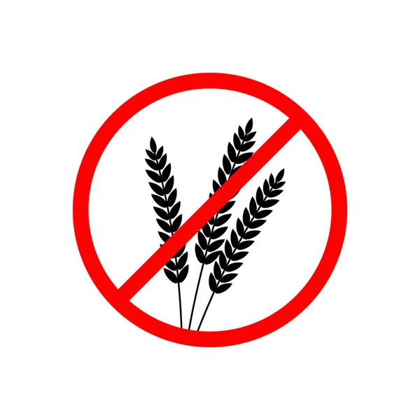 Agricultural icons. No, Ban or Stop signs. No gluten, Gluten free. Wreath of Wheat corn. Prohibition forbidden red symbols. — Stock Vector