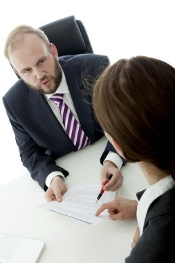 Sakal iş adam esmer kadın Danışma işareti sözleşme