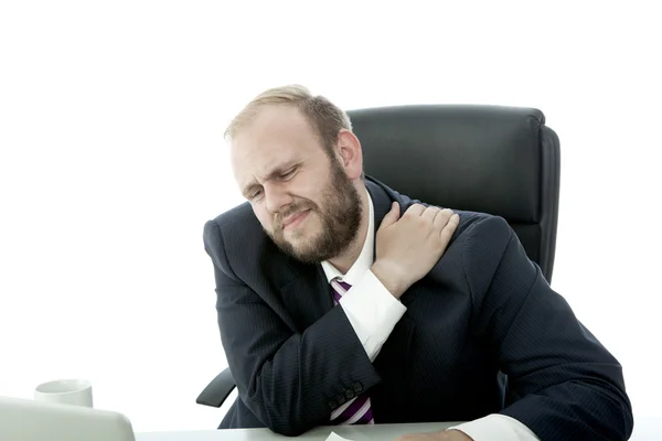 Barba hombre de negocios tiene dolor de cuello — Foto de Stock