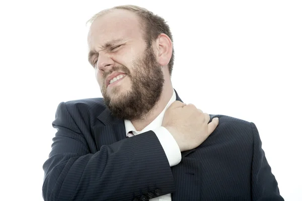 Bared business man has pain in neck — Stock Photo, Image