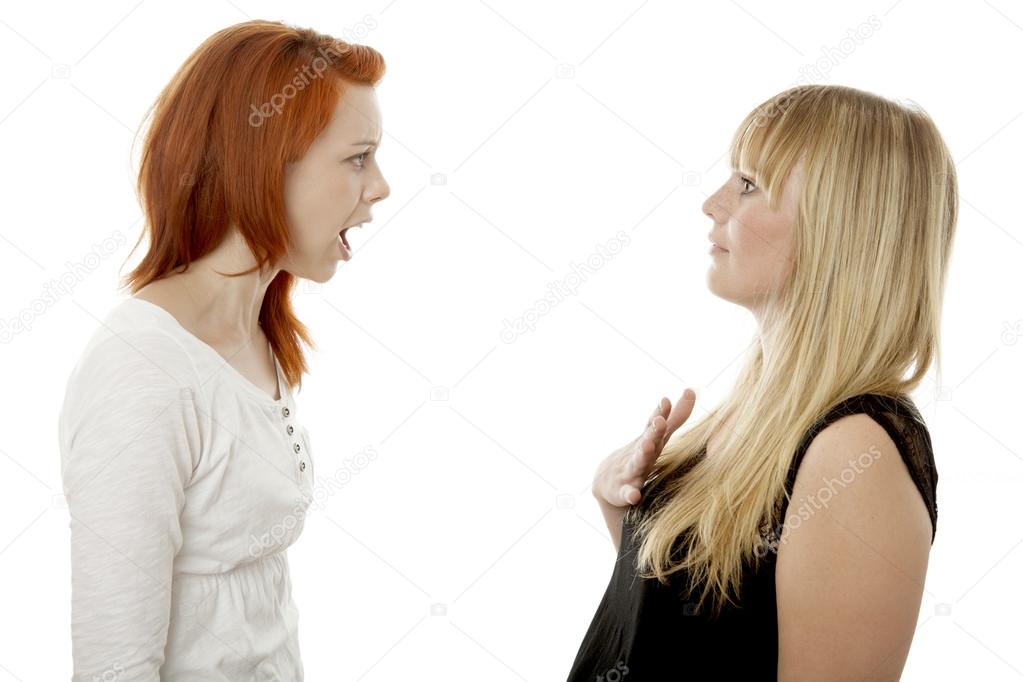 young beautiful red and blond haired girls are upset