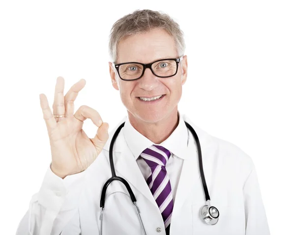 Smiling happy doctor giving a perfect gesture — Stock Photo, Image