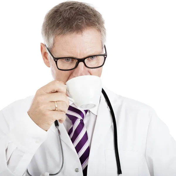 Over-Thinking Male Doctor While Sipping Coffee — Stock Photo, Image