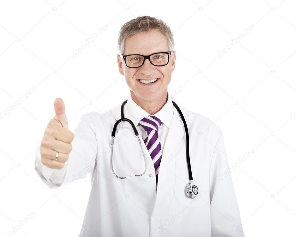 Smiling Medical Doctor Showing Thumbs up Hand