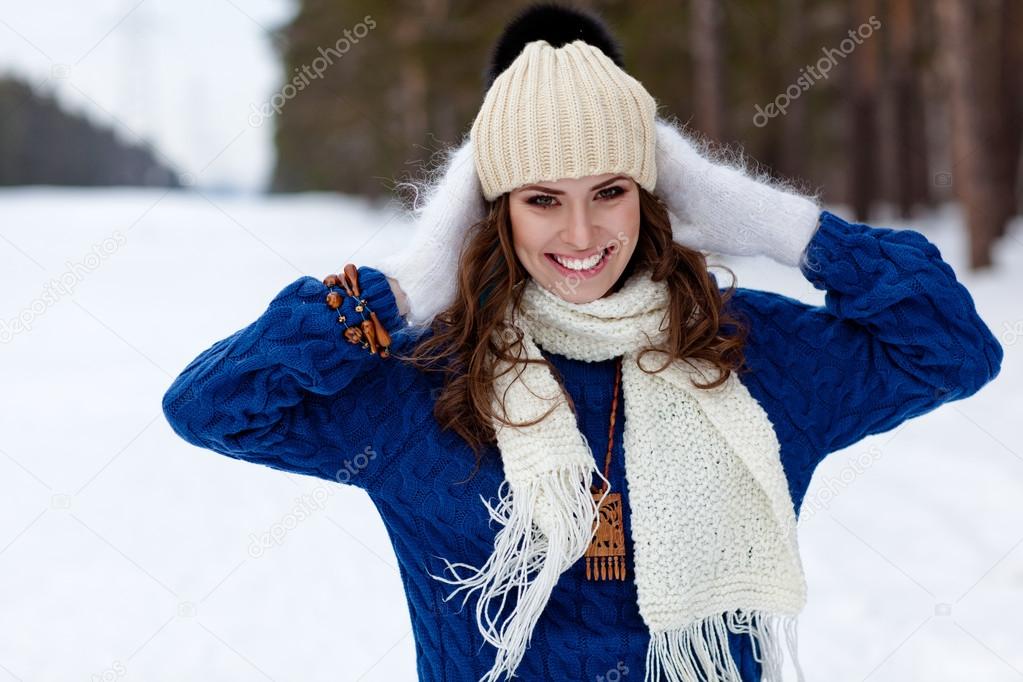 Winter portrait of beautiful happy woman