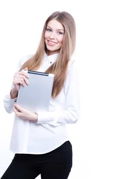 Junge Frau mit Tablet-Computer-pc — Stock fotografie