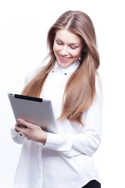 Jeune femme avec tablette PC — Photo