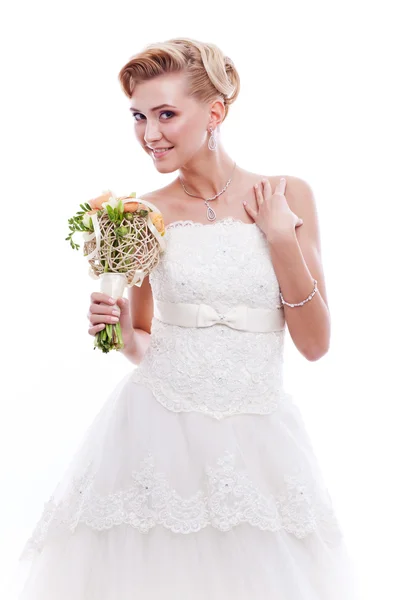 Beautiful bride with wedding bouquet — Stock Photo, Image