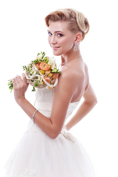 Beautiful bride with wedding bouquet — Stock Photo, Image