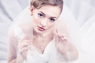 Gelin portresi. gelinlik. Stüdyo vurdu.