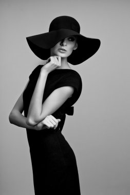 Black and white portrait of elegant woman clipart