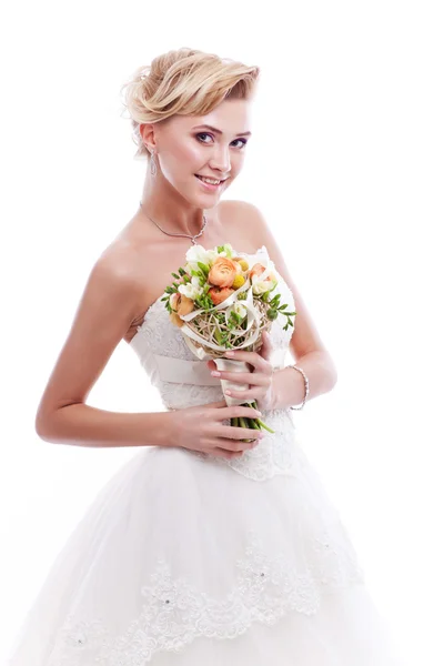 Beautiful bride with wedding bouquet — Stock Photo, Image